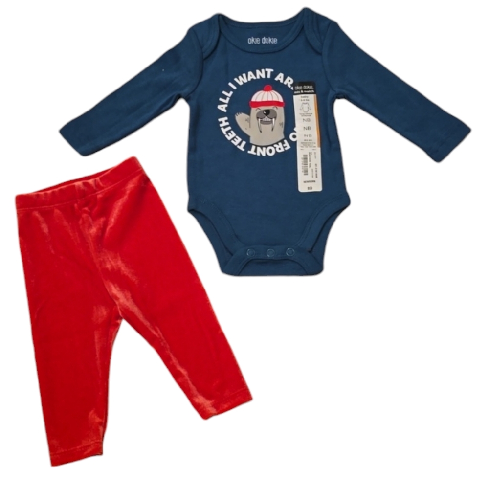 OKIE DOKIE BRAND NEWBORN 2 PIECE HOLIDAY OUTFIT